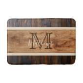 Rustige houttoon Stripe Monogram Brown Badmat (Voorkant)