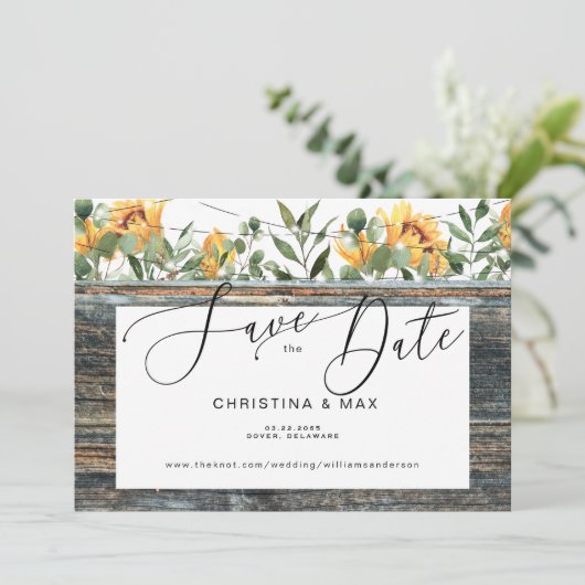 Rustige houtzonnebloem en licht Bespaar de datum Save The Date (Staand voorkant)
