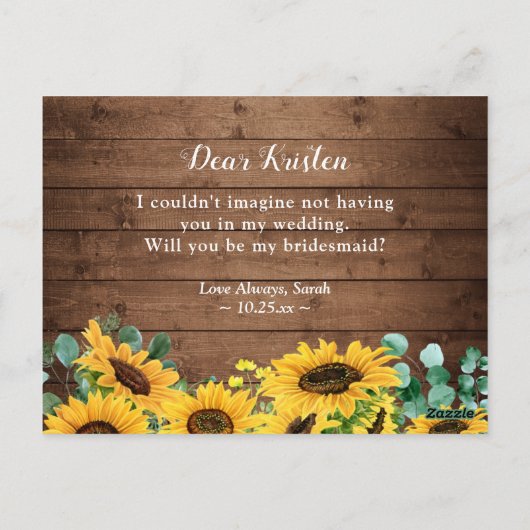 Rustige houtzonnebloem Mijn bruidsvoorstel Briefkaart (Achterkant)