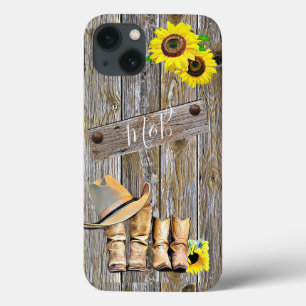 Rustige houtzonnebloemen, cowboylaarzen en Petten Case-Mate iPhone Case