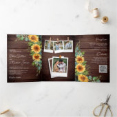 Rustige houtzonnebloemen Eucalyptus QR Code Wedden Drieluik Uitnodiging (Binnen)