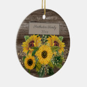 Rustige houtzonnebloemen Familienaam Jaar Keramisch Ornament (Rechts)