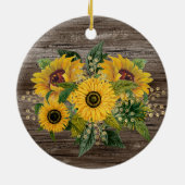 Rustige houtzonnebloemen Familienaam Jaar Keramisch Ornament (Achterkant)