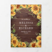 Rustige houtzonnebloemen Mason Jar QR Code Weddens Drieluik Uitnodiging (Cover)