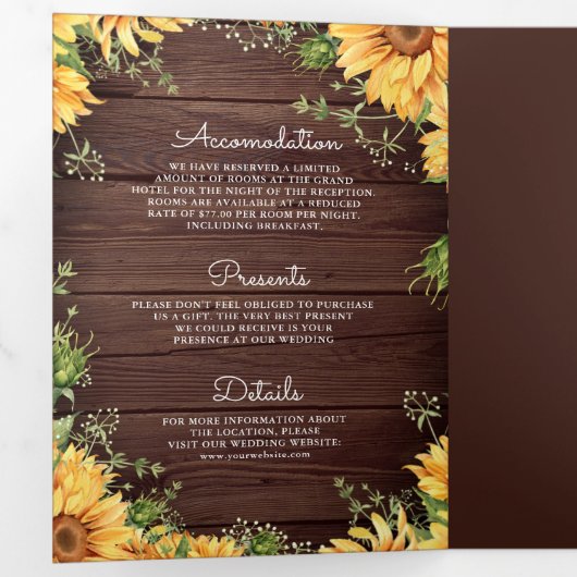 Rustige houtzonnebloemen Mason Jar QR Code Weddens Drieluik Uitnodiging (Binnenzijde eerst)