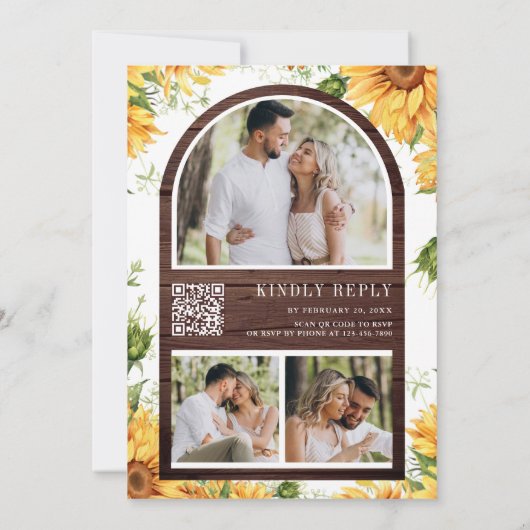 Rustige houtzonnebloemen Mason Jar QR Code Weddens Kaart (Achterkant)