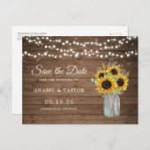 Rustige houtzonnebloemen Mason Jar Save the Date Aankondigingskaart (Voorkant / Achterkant)