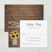 Rustige houtzonnebloemen Mason Jar Wedding RSVP Kaart (Voorkant / Achterkant)