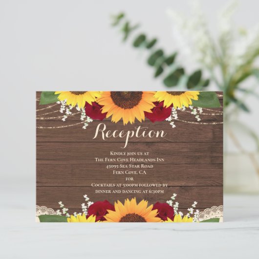 Rustige houtzonnebloemen Rode rozen Weddenschappen Informatiekaartje (Staand voorkant)