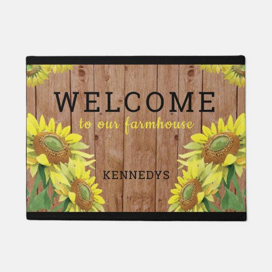 Rustige houtzonnebloemen Welkom in onze boerderij Deurmat (Voorkant)