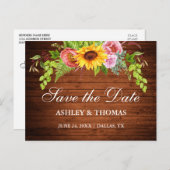 Rustige houtzonnebloempels sparen de datum uitnodiging briefkaart (Voorkant / Achterkant)