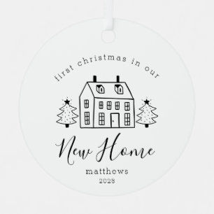 Rustige Huis en Trees Eerste Kerstmis Nieuw Huis O Metalen Ornament