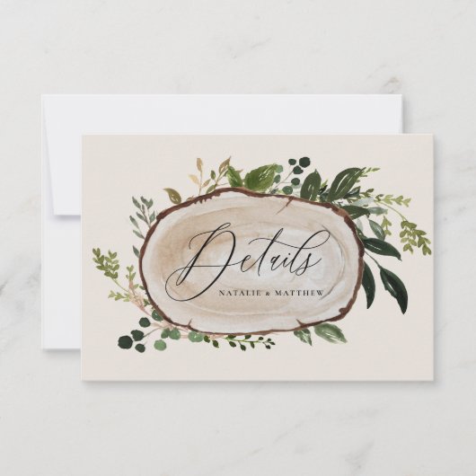Rustige huwelijksgegevens over houtslijm save the date (Voorkant)