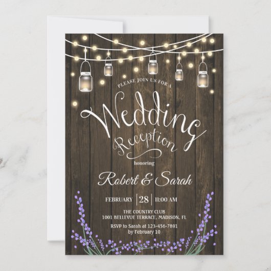 Rustige huwelijksreceptie - Hout, lavendel & licht Kaart (Voorkant)