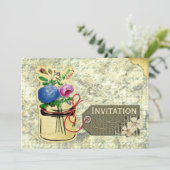 rustige  hydrangea rozen mason jar nodigt uit kaart (Staand voorkant)