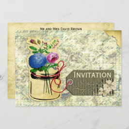 rustige  hydrangea rozen mason jar nodigt uit kaart