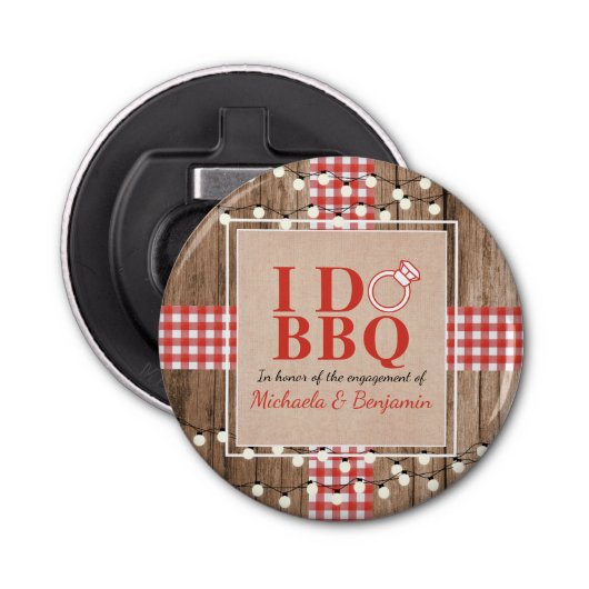 Rustige I Do BBQ Engagement Party-koppels — Shower Button Flesopener (Voorkant)