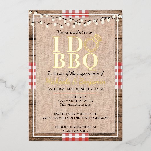 Rustige I Do BBQ Engagement Party-koppels — Shower Folie Uitnodiging (Voorkant)