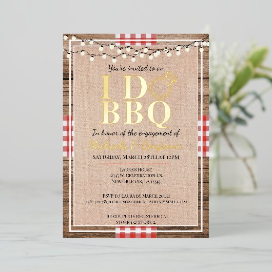 Rustige I Do BBQ Engagement Party-koppels — Shower Folie Uitnodiging (Staand Voorkant)