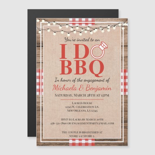 Rustige I Do BBQ Engagement Party-koppels — Shower Magnetische Uitnodiging (Voorkant / Achterkant)
