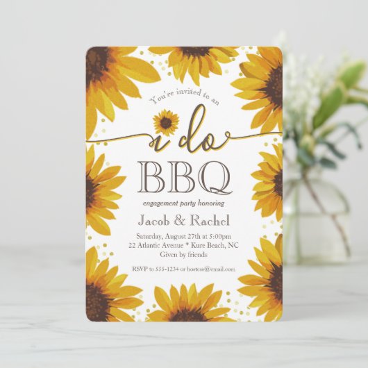 Rustige I DO BBQ Sunflower & Gold Engagement Party Kaart (Staand voorkant)