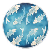 Rustige Indigo Koi Design Elegante Waterverf Knop (Voorkant)