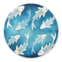 Rustige Indigo Koi Design Elegante Waterverf Knop
