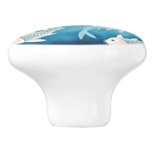 Rustige Indigo Koi Design Elegante Waterverf Knop (Zijkant)