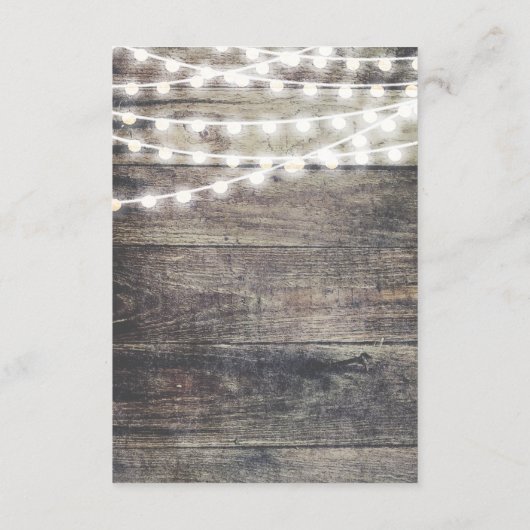 Rustige informatie over hout en snaarlampen trouwg informatiekaartje (Achterkant)