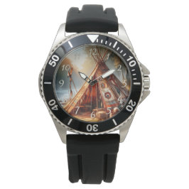 Rustige inheemse Indiase tipi bij een serene rivie Horloge