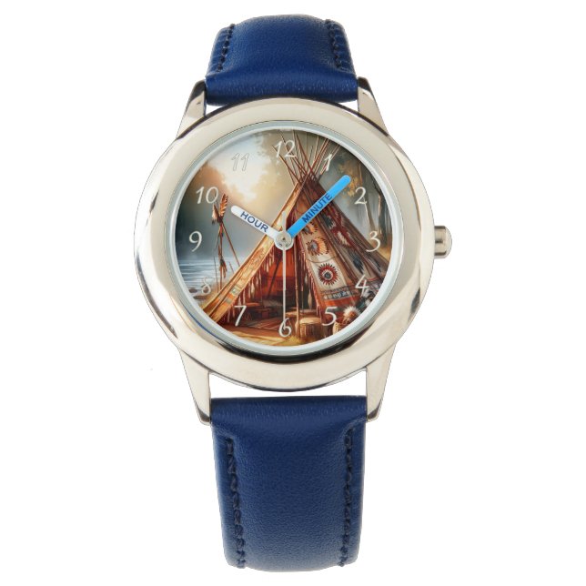 Rustige inheemse Indiase tipi bij een serene rivie Horloge (Voorkant)