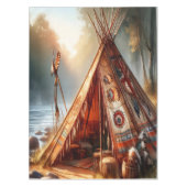 Rustige inheemse Indiase tipi bij een serene rivie Tafelkleed (Voorkant)