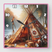 Rustige inheemse Indiase tipi bij een serene rivie Vierkante Klok (Voorkant)