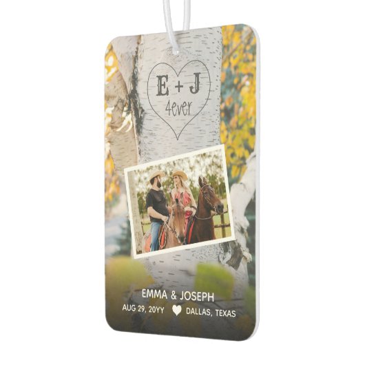 Rustige Initialen 4ever Hart Carved Tree Wedding Luchtverfrisser (Links)