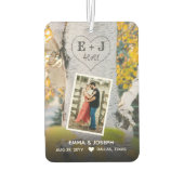 Rustige Initialen 4ever Hart Carved Tree Wedding Luchtverfrisser (Achterkant)