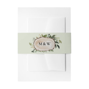 Rustige initialen bruiloft met florale en houtsnip uitnodigingen wikkel