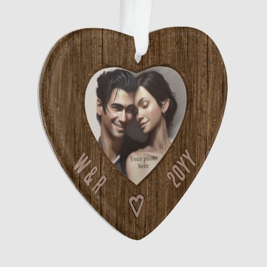 Rustige Initialen in hout - Harde foto met carved  Ornament (voorkant)