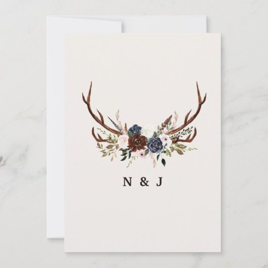 Rustige initialen met florale en geweien bruiloft (Achterkant)