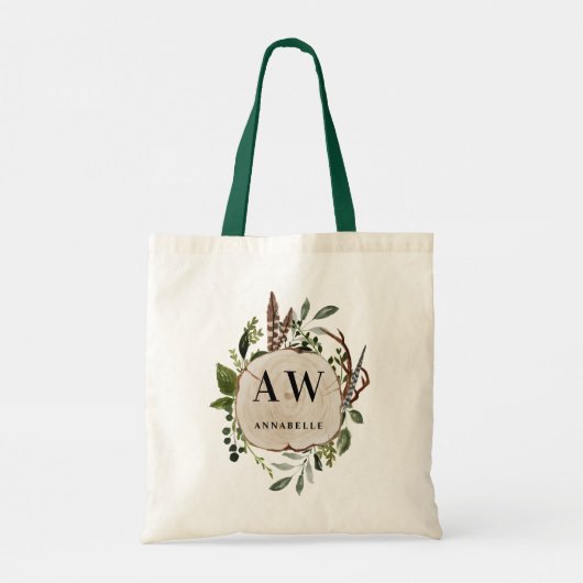 Rustige initialen monogram botanische script tote bag (Achterkant)