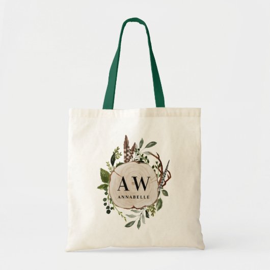 Rustige initialen monogram botanische script tote bag (Voorkant)
