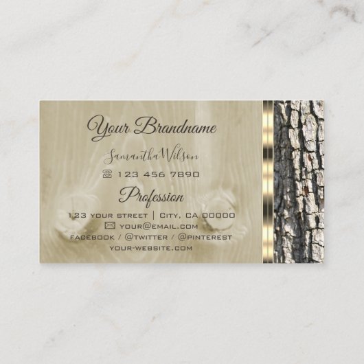 Rustige Initialen van de Bark Grain Oval Gold Bord Visitekaartje (Achterkant)