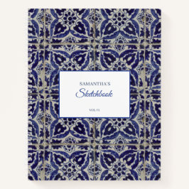 Rustige Italiaanse Azulejo Blue White Geometric Sk Notitieboek