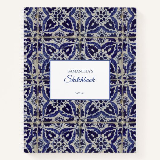 Rustige Italiaanse Azulejo Blue White Geometric Sk Notitieboek (Voorkant)