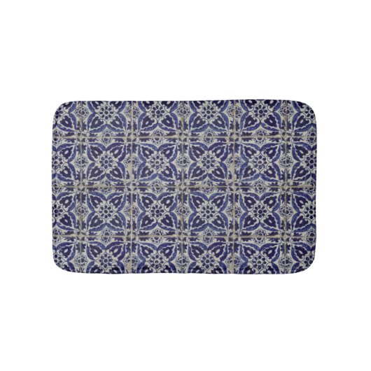 Rustige Italiaanse tegels Azulejo Blue White Geome Badmat (Voorkant)