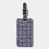 Rustige Italiaanse tegels Azulejo Blue White Geome Bagagelabel (Voorkant verticaal)