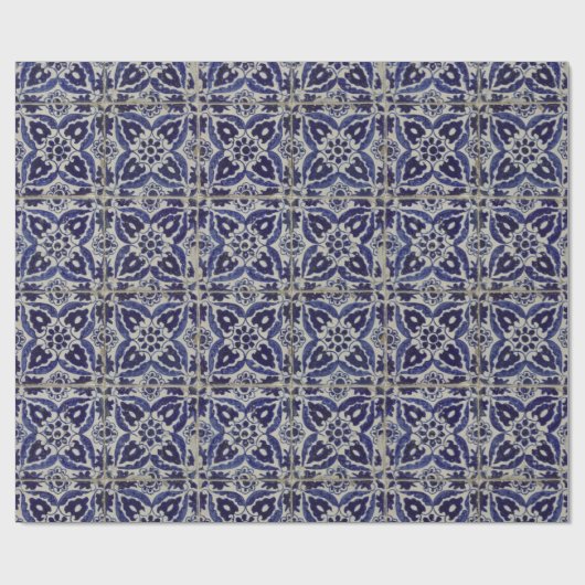 Rustige Italiaanse tegels Azulejo Blue White Geome Cadeaupapier (Vlak)