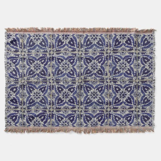 Rustige Italiaanse tegels Azulejo Blue White Geome Deken (Voorkant)