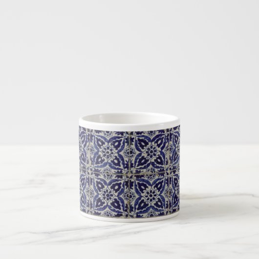 Rustige Italiaanse tegels Azulejo Blue White Geome Espresso Kop (Voorkant)