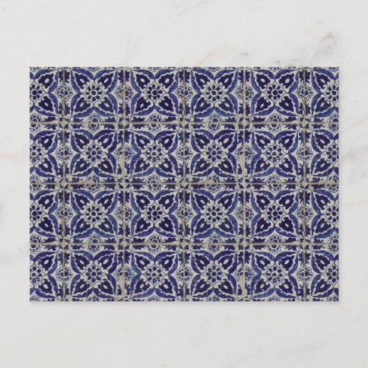 Rustige Italiaanse tegels Azulejo Blue White Geome Feestdagenkaart (Voorkant)