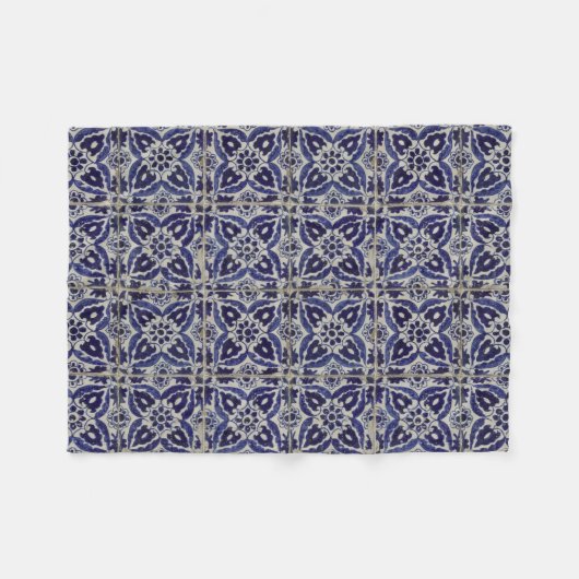 Rustige Italiaanse tegels Azulejo Blue White Geome Fleece Deken (Voorkant (Horizontaal))